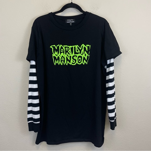 Dolls Kill Tops - Dolls Kill X Marilyn Manson Collaboration Long Sleeve Oversized Tee L